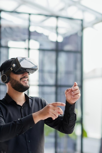 Businessman in virtual reality glasses or headset