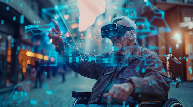 A Businessman in VR headset having briefing in a office