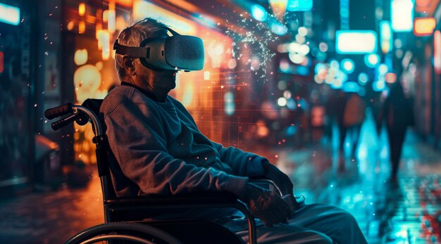 A Businessman in VR headset having briefing in a office