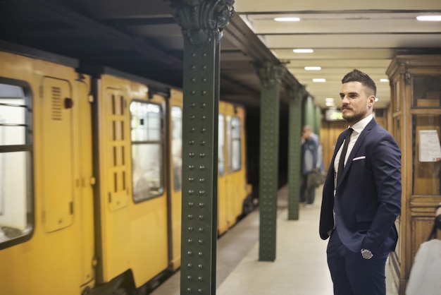 Businessman waiting for the subway