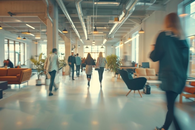 Businessman walking in the office Chaotic atmosphere blurred background