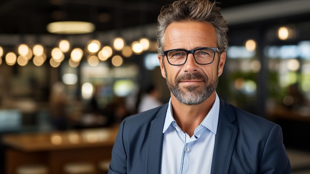 Businessman wearing glasses and smiling for the camera in a portrait