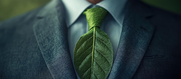 Photo businessman wearing green leaf tie symbolizing ecofriendly and sustainable business practices