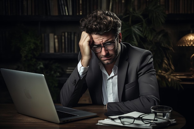 Businessman who is overworked and suffering from computer or eye strain