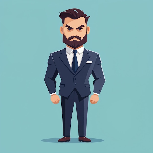 Businessman With Beard Vector Illustration In Cartoon Style Isolated On Blue Background