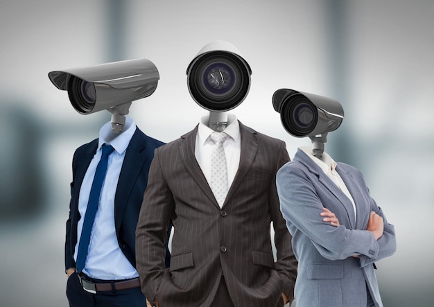 Businessman with CCTV head at office