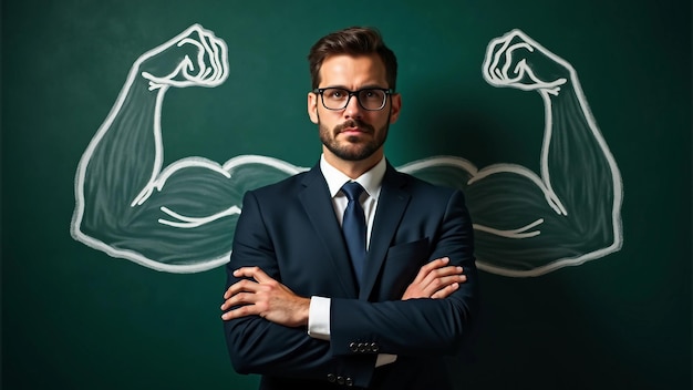 Photo businessman with chalk strength confidence empowerment