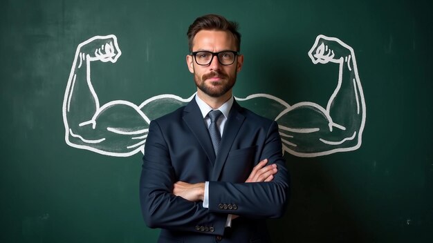 Photo businessman with chalk strength confidence empowerment