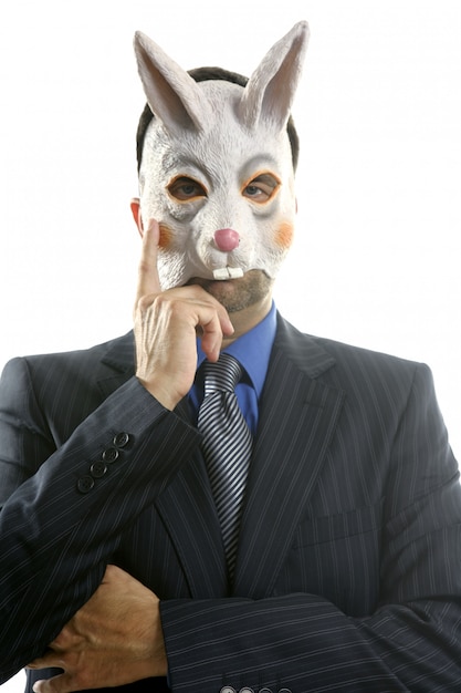 Businessman with funny rabbit mask