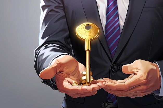 Photo businessman with golden key over his hand