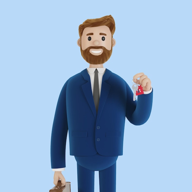 Businessman with keys in his hands 3D illustration