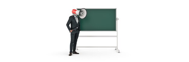 businessman with a megaphone instead of his head. 3d rendering