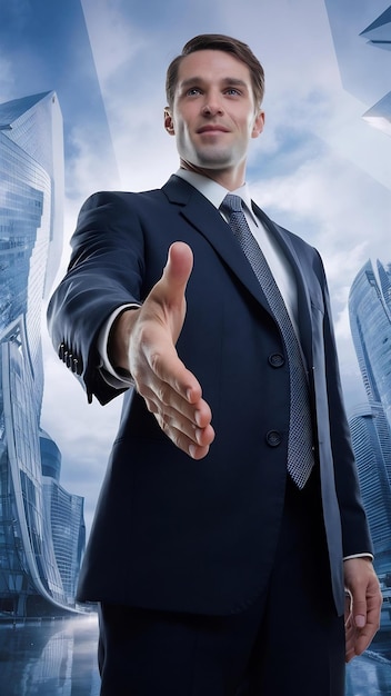 Businessman with an open hand ready for handshake