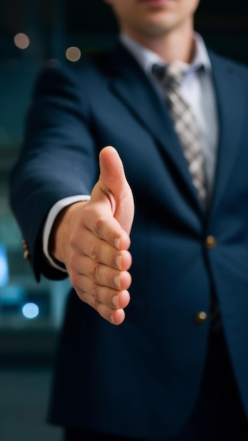 Photo businessman with an open hand ready for handshake