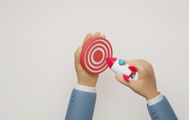 Businessman with rocket in hand placed on dart board Manual