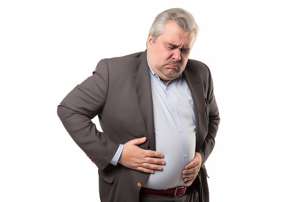 Businessman with stomach ache isolated on white background