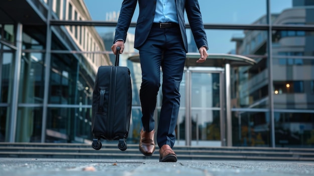 Photo businessman with suitcase commuting