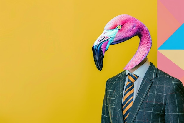 Businessman with a unique flamingo fashion statement for travel and art enthusiasts