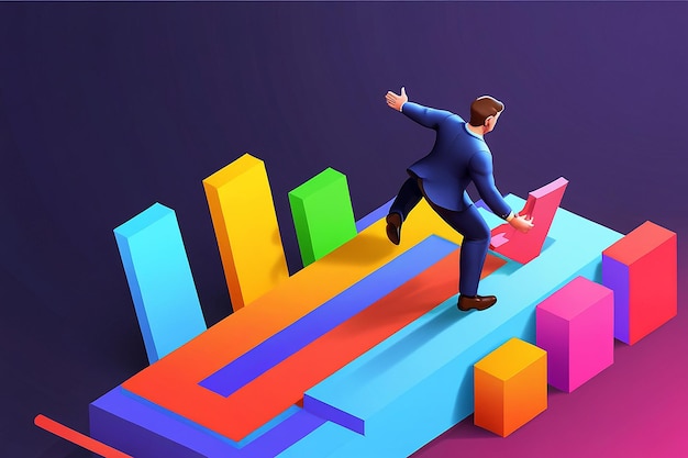 Businessman Working on Business Goal 3D Illustration