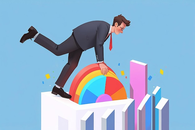 Businessman Working on Business Goal 3D Illustration