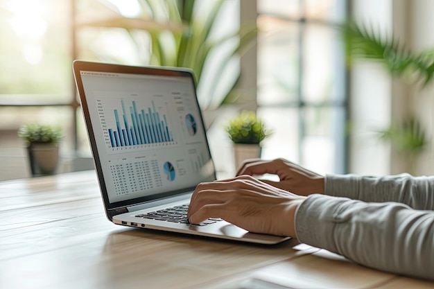 businessman working on laptop computer financial with graphic graph chart diagram AI Generated