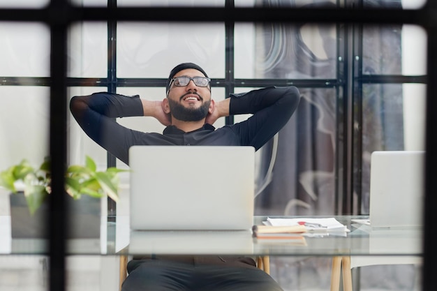 Businessman working on a laptop computer in the office