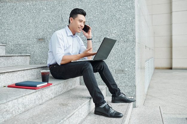 Businessman working on laptop