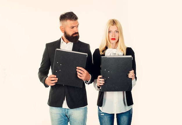 Photo businessman working together business man and woman portrait on white background