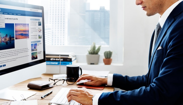 Businessman Working Using Computer Information Concept