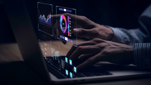 Businessman working with business Analytics and Data Management System on computer online document management and metrics connected to database Corporate strategy for finance operations salesx9