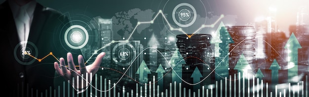 Businessman working with digital finance business graph of perceptive technology