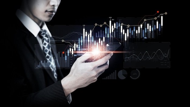 Businessman working with digital finance business graph of perceptive technology