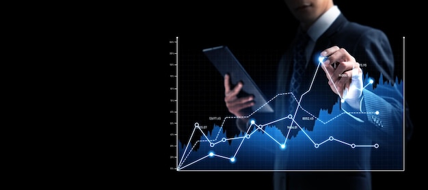 Businessman working with digital finance business graph of perceptive technology