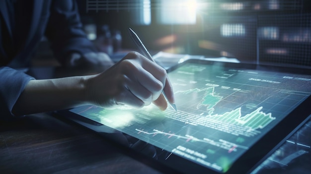 Businessman working with mobile phone and digital tablet on wooden desk in officegenerative ai