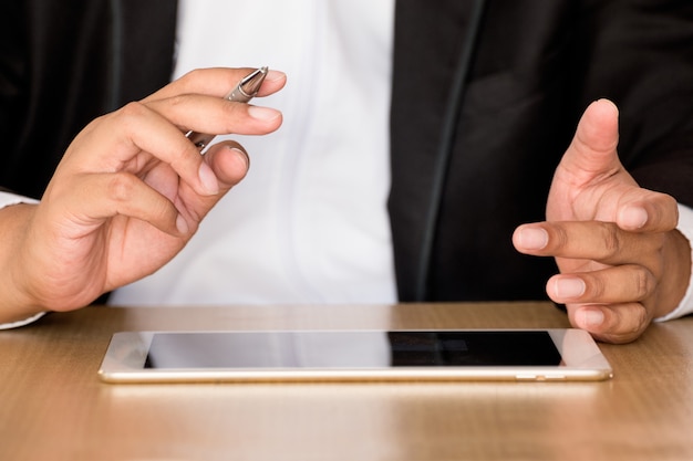 Businessman working with tablet mobile phone