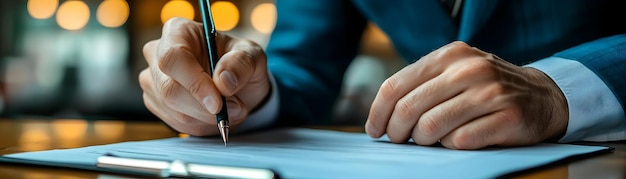 Businessman Writing on Document Realistic Photo