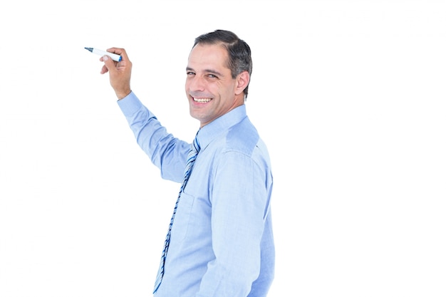 Photo businessman writing with black marker