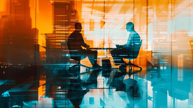 Businessmen in abstract office setting Two businessmen in an abstract office setting representing corporate discussions or strategy