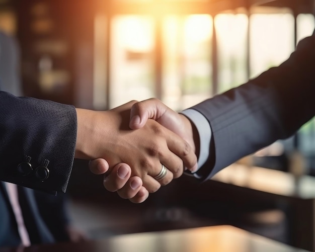 Businessmen celebrate successful merger and acquisition with a handshake Generative AI