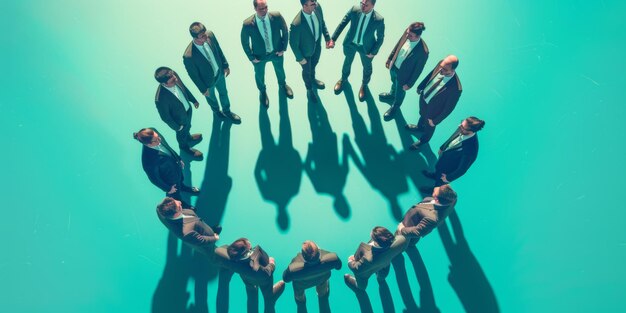 Photo businessmen in circle with aerial perspective