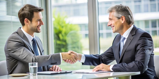 Photo businessmen handshake business meeting partnership concept