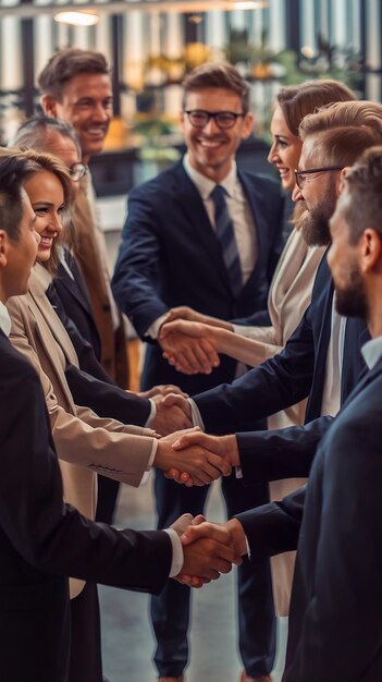 Photo businessmen handshake and team people