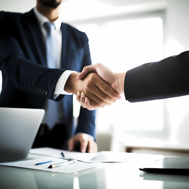 Businessmen making handshake with partner greeting dealing merger and acquisition business coope