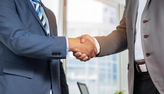 Businessmen making handshake with partner greeting dealing merger and acquisition