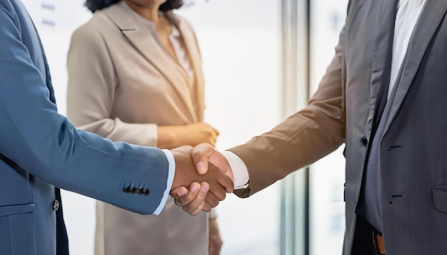 Businessmen making handshake with partner greeting dealing merger and acquisition