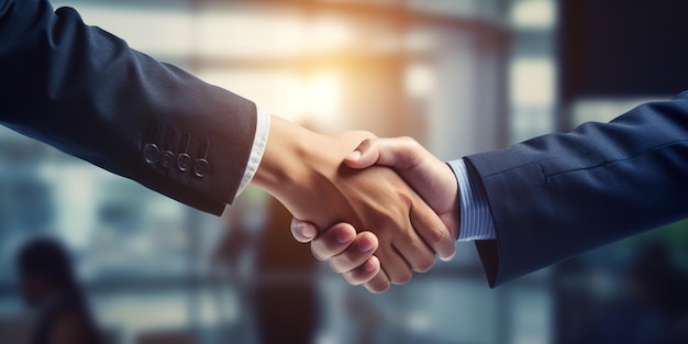 Businessmen making handshake with partner