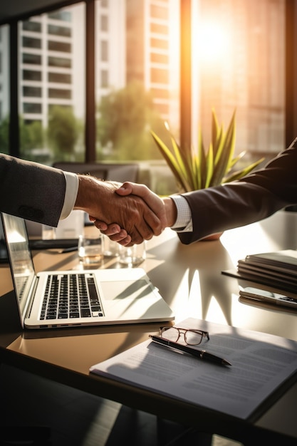 Businessmen shaking hands in the office