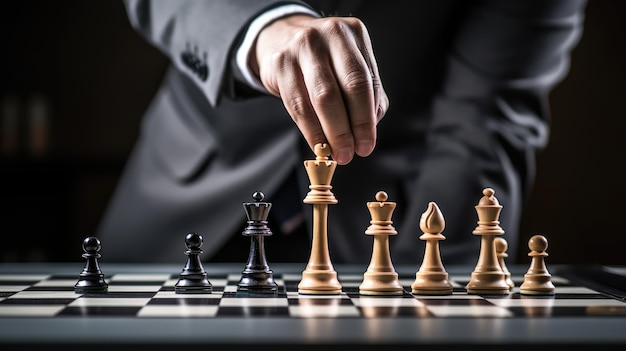 Businessmen with corporate suit holding chess