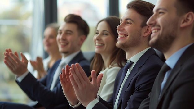 businesspeople clapping in office Professional education work meeting presentation