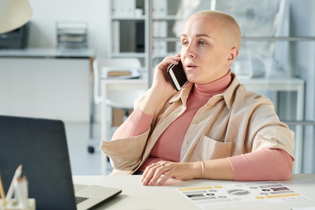 Businesswoman analyzing document